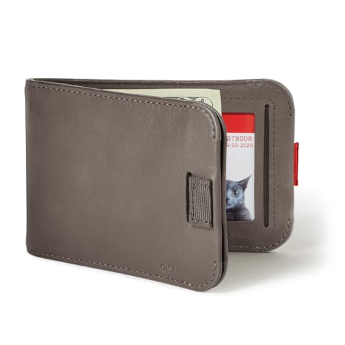 Distil Union Wally Bifold 5.0 Slim Bifold Wallet for Men – Minimalist RFID Leather Wallet with ID Window, Pull Tab Card Holder & Money Clip - Holds 14 Cards & 30 Bills - Grey