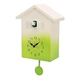 Oreilet Orologio a cucù da Parete, Orologio a cucù in Stile Nordico con Voci di Uccelli, Moderno a Batteria con Rintocchi Orari, Casetta per Uccelli Sospesa per Ufficio Camera Letto (GREEN)