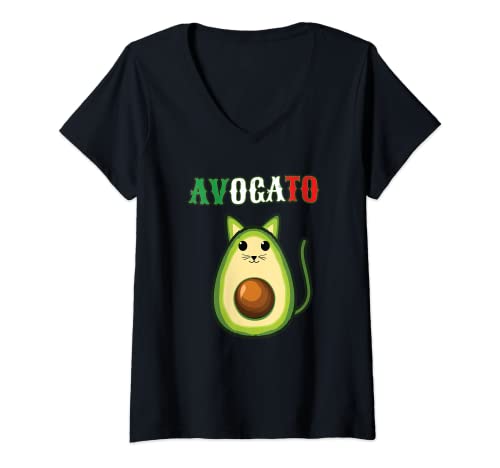 Mujer Funny Vegan Shirt Vegetarian Gift Avocado Cat Cute Avogato Camiseta Cuello V