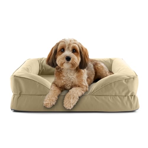 Lumaland orthopädisches Hundebett Outdoor & Indoor | ergonomisches Hundesofa 70x60 cm - ideal für kleine Hunde | Boden rutschfest | Füllung und Bezug waschbar | Hundekörbchen wasserfest
