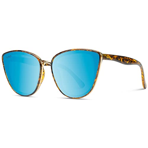 Wearme Pro - Classic Women Oversized Metal Frame Elegant Mirrored Lens Cat Eye Sunglasses(Tortoise Frame/Mirror Blue, 60) #TOP3