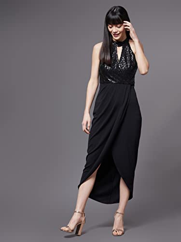 Image of Miss Chase Women's Round Neck Sleeve Embellished Fit Flare Maxi Dress