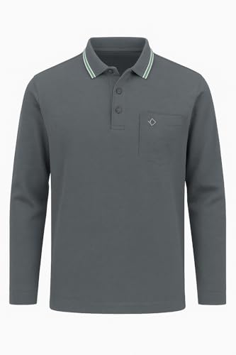 ARCER Mens Long Sleeve Poloshirt Classic Fit with Pocket 100% Cotton Breathable Wrinkle Resistant for Work Weekend or Casual Golf Shirt (AU, Alpha, Medium, Regular, Regular, Dark Grey)