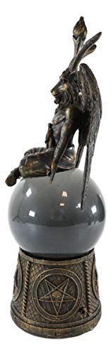 Ebros Sabbatic Goat Of Mendes Lucifer Samael Lilith Baphomet Sitting On Black Sandstorm Gazing Ball With Pentagram Sigils Decorative Statue 12" Tall Laveyan Satanic Devil Cult Worship Scrying Balls #TOP2
