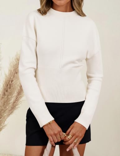 Image of ZESICA Women's Fall Sweaters Crewneck Cinched Waist Pullover Tops