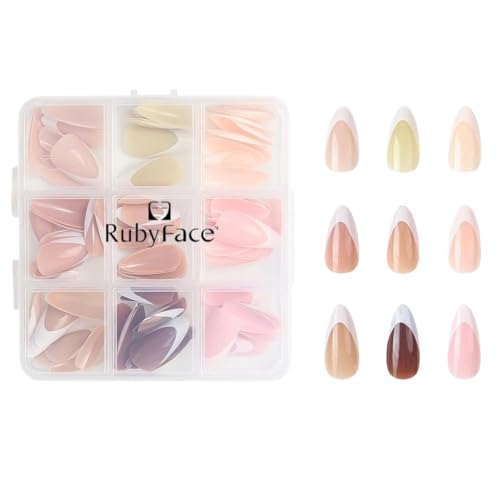 Image of 9 Color Press On Nails Fake Nail 216 Pcs, French tip press-on nails, Press on Nail, Artificial Nail Extensions Combo in Multicoloured, Full Cover Glossy Nude False Acrylic Nails for Women Girls (04, 216 count (Pack of 1))