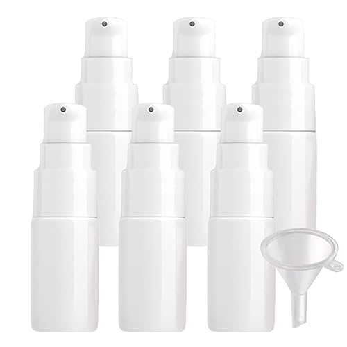 ZEOABSY 6 Stück 10ml Leere Weiß Lotionsflasche mit Weiß Pumpe, 10 ml Nachfüllbar Lotion Pumpflasche Reise-Lotionsflasche, Kosmetikbehälter für Essence Shampoo Conditioner + 1 x Trichter