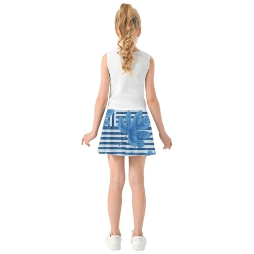Joisal Girls' Shorts Athletic Skorts Botanical Leaves Blue Geometric Striped Tennis Skirts for Kids Children Flowy Skirt 3t4