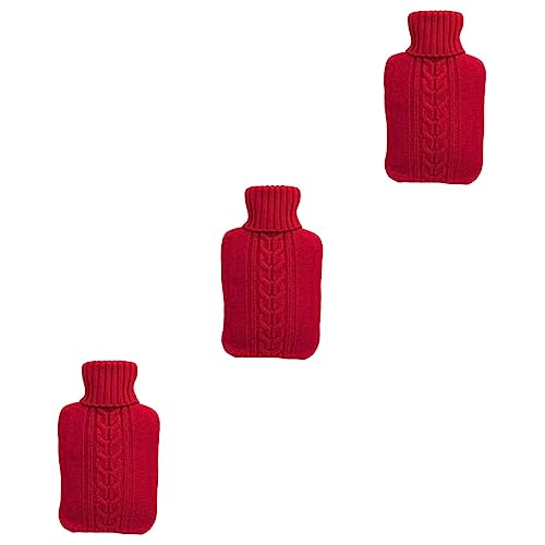 minkissy 3 Pièces couverture tricotée couverture de bouteille d'eau chaude à la main bouillottes pour bouillotte caoutchouc housse bouillote étui pour chauffage rouge