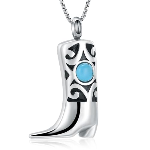 Oinsi Inlay Turquoise Cowboy Boots memorial Ash Jewelry Keepsake Cremation Urn Necklace For Men&Women
