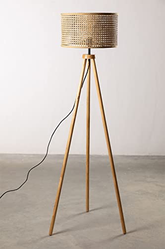 Image of AKWAY Bamboo Tripod Floor Lamp for Living Room Cane Floor Lamp for Home Rattan for Living Room Standing Lamp Wooden Floor Standing lamp for Bedroom (Bulb Not Included) (Wooden 14 inch x 8 inch Eye Webbing)