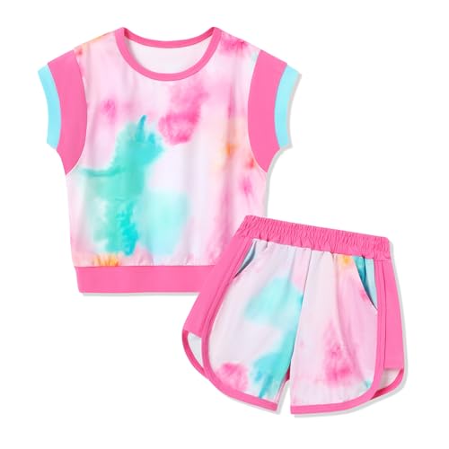 Image of SANMIO Toddler Girl Clothes Summer Toddler Girls Color Block Short Sleeve Shorts Sweatsuit Outfits 2 Piece Clothing Set