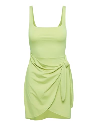 Image of LuFeng Summer Sexy Square Neck Sleeveless Ruched Tie Waist Mini Dress for Women Party Club Tank Dress