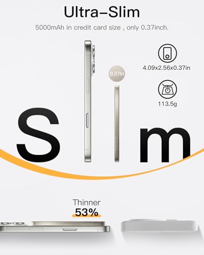 Image of iWALK Magnetic Portable Charger, 5,000mAh Ultra-Slim Power Bank Wireless Charging Battery Pack with LED Power Display, Comfortable Grip Powerbank Compatible with iPhone 17 /16 /15 /14 /13 Series,Starlight