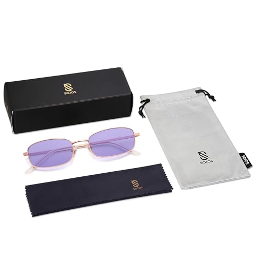 Image of SOJOS Trendy Rectangle Sunglasses Womens Mens, Retro 80s 90s Y2k Chic Narrow Thin Skinny Sunnies SJ1187 | Retro 80s 90s 2000s Chic Narrow Thin Skinny Frame UV400 Protection Lenses