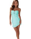vintys Strapless Turquoise Ruffle Satin Homecoming Dresses Short for Teens 2025 Cut Out Tight Cocktail Party Dresses for Juniors 00