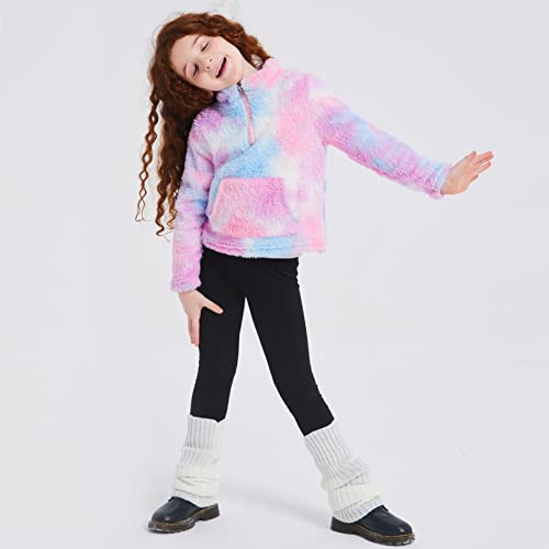 QPANCY Girls Tie Dye Sherpa Pullover Quarter Zip Casual Fuzzy Fleece Sweatshirt with Pocket4