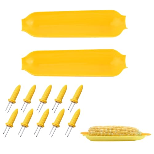 Maiskolben Spieße Maiskolben Halter Edelstahl Maiskolbenhalter Maiskolbenspieße mit Maisplatten für BBQ Party Picknick (Gelb)