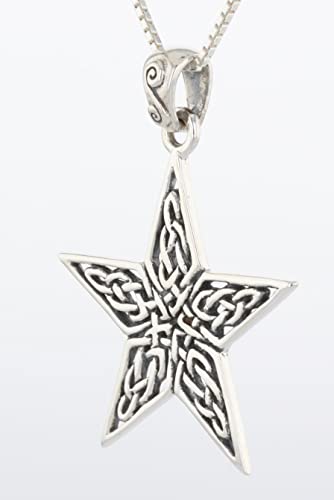 Sterling Silver Celtic Knot Work Star Pentacle Pendant Necklace 18"3