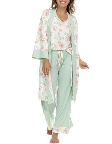 FN Women's Super Soft 3 Piece Pajama Sleep Set, Robe, Tank, and Pant