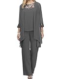 Women party costumes 3-piece set includes tank top, draped cardigan and straight long pants Made of skin-friendly chiffon blend fabric, breathable and no pilling, giving smooth and silky touching Tank top designs with round neck, floral lace on shoul...