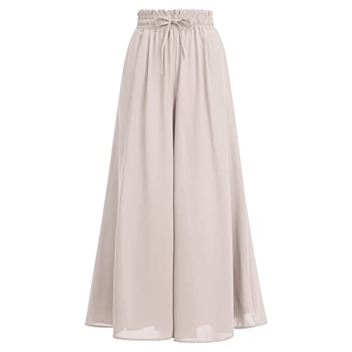 FYMNSI Sommerhose Damen Leicht, Damen Breites Bein Hose Elegant Sommer Hosenrock Lang Culottes Hosen Hohe Taille Chiffon Plissee Palazzo Hose mit Gummizug Einfarbig Freizeithose mit Tasche Aprikose L FYMNSI Sommerhose Damen Leicht, Damen Breites Bein Hose Elegant Sommer Hosenrock Lang Culottes Hosen Hohe Taille Chiffon Plissee Palazzo Hose mit Gummizug Einfarbig Freizeithose mit Tasche Aprikose L