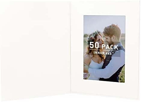 Golden State Art, Pack of 50, 4X6 Photo Folders, Cardboard Picture Frame, Paper Photo Frame Cards, Greetings/Invitation Cards, Special Events: Graduation, Christmas, Wedding (Ivory)