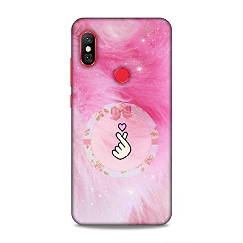 Image of Printed Mobile Back Hard Case Cover for Redmi Note 6 / Note 6 Pro | Finger Hearts, Pink Feathers, Soft Furr -2191