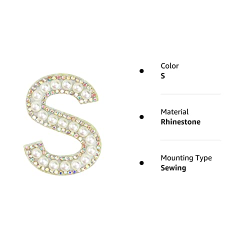 Sparkly Rhinestones And Elegant Pearls Iron On Patches For Clothing, A-Z Sew On Decorative Letter Patch Glitter Alphabet Applique Rhinestone Pearl English Letter For Diy Craft Supplies (S) #TOP6