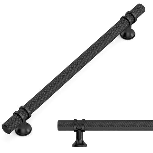 Amerdeco 10 Pack Knurled Matte Black Cabinet Pulls 7 Inch Hole Center Kitchen Cabinet Handles for Drawer, Cupboard and Wardrobe ZH0025