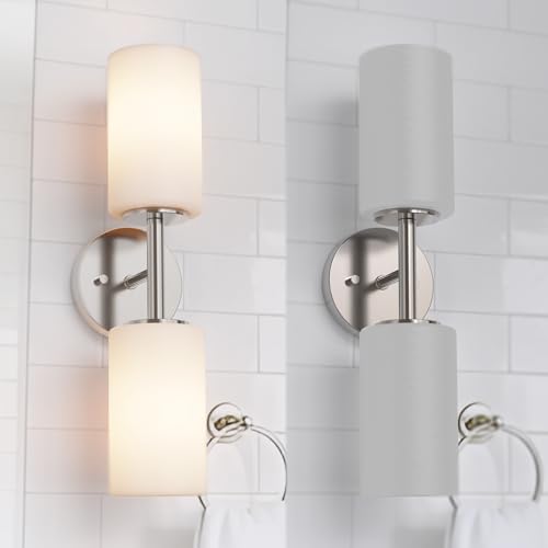 Tawson Talos 2-Light Wall Sconce Light in Brushed Nickel with Satin Etched Glass Shade for Hallway, Entryway, Passway, Dining, Bedroom, Garage, Kitchen, Balcony Living Room by Tawson - Used condition - Image 5