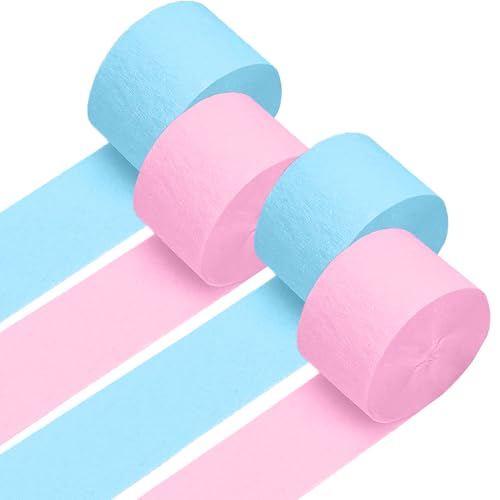 Image of 4 Crepe Paper Streamers Rolls, 328ft Pack of Pink and Blue Crepe Paper for Birthday Gender Reveal Party Decorations (1.8 inch x 82 ft /Roll)