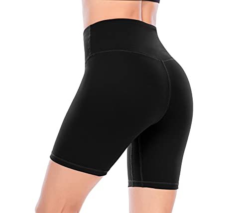 OVRUNS Women's Cycling Shorts High Waist Gym Shorts for Running Workout Sports Yoga with Pockets - Black - XL