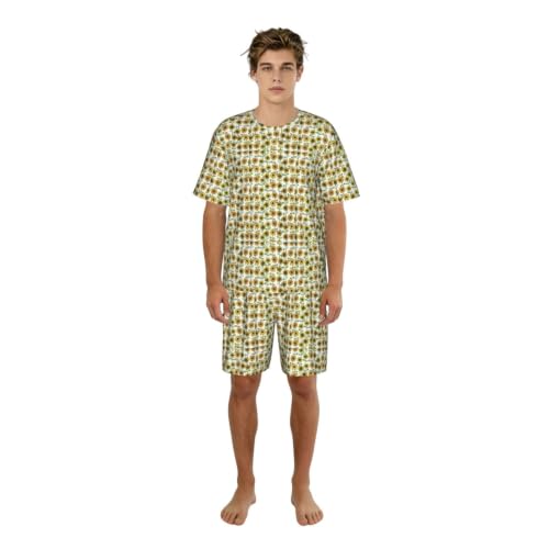 Pyjama court homme anti-transpiration en tissu doux imprimé tournesols