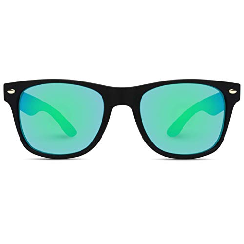 Polarized Flat Mirrored Reflective Revo Color Lens Large Horn Rimmed Style Sunglasses (Mirrored Green) #TOP2
