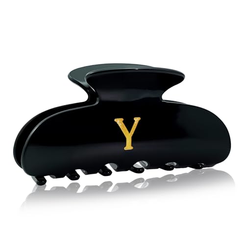 Image of Acrylic Letter Hair Clips for Women - Black Monogram Hair Claw Alphabet Large Hair Clip, Fashion Glitter Claw Clips Elegant And Durable Hair Accessory, Letter Y