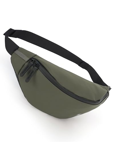 Image of Destinio Waist Bag for Man Woman - Anti Theft, Waterproof Zippers and Back Pocket - Large Travel Waist Pouch, Fanny Pack, Belt & Hip Bag for Hiking, Passport, Gym (Olive Green)