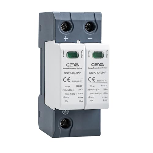 GEYA Solar PV de bajo Voltaje Protector contra sobretensiones DIN Rail 20KA-40KA Descargador de sobretensiones Protector de Rayos DC (2P,DC600V)
