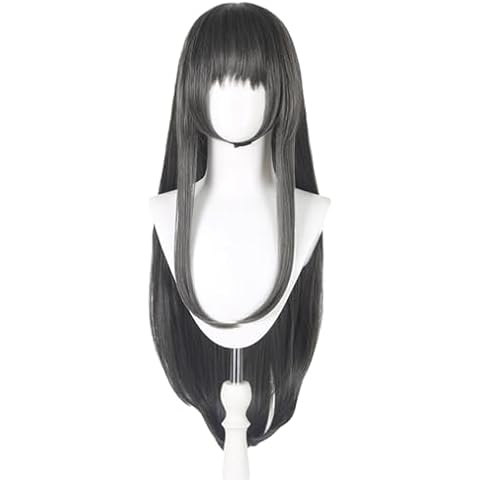 Shqncoh Anime Homura Akemi Wig Long Dark Gray Straight Party Hair Halloween Cosplay Props Accessory Cover
