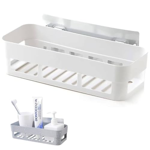 Cyrank Organizador de ducha, Estante de ducha sin perforación, Estante de baño de plástico, Estante de ducha adhesivo montado en la pared, Almacenamiento (Blanco)