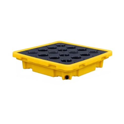Palette modulaire durable de rétention des déversements - Plateforme jaune robuste de contrôle des déversements pour entrepôts et usines industrielles, stockage sécurisé des liquides (66 x 3