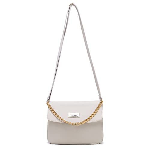 Bolsa Feminina Pequena Com Alça de Mão em Corrente e Transversal Ajustável (Branco)