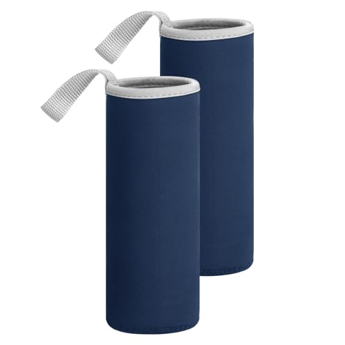 sourcing map 2pcs Neoprene Water Bottle Sleeve, 18.5 oz Insulated Water Glass Bottles Carrier Bag Collapsible Drink Bottle Sleeve Cover Holder with Handle, Navy