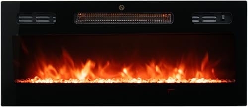 FULEIWO 30 Inch Recessed and Wall Mounted Electric Fireplace, Ultra-Thin Fireplace Heater with Remote Control, 12 Colors Adjustable Flame, Timer, 750W/1500W for Living Room Bedroom, Black