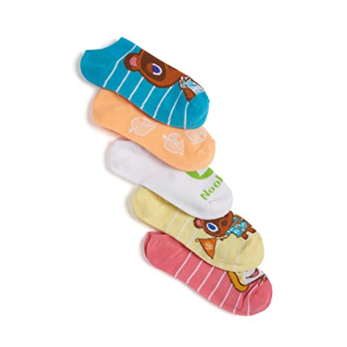 Nintendo Calcetines para mujer Animal Crossing 5 Pack No Show Socks Animal Crossing 5 Pack No Show Socks, Yellow Stripe Multi, Fits Sock Size 9-11; Fits Shoe Size 4-10.5