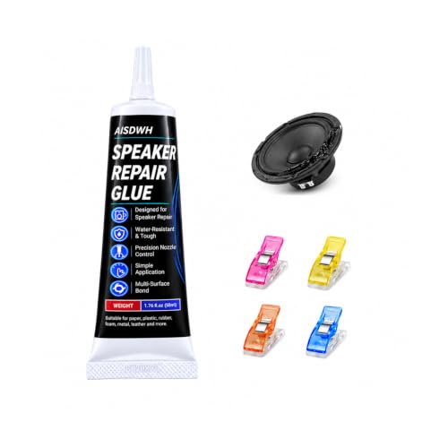 AISDWH Speaker Repair Glue Kit, 55ml Black Adhesive with 4 Clips