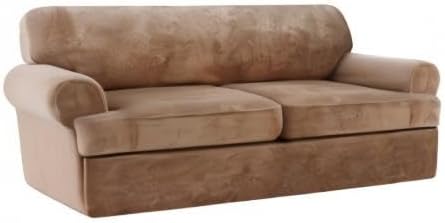 Miniatura 9 de GAMUKAI Juego de 3 piezas de funda de sofá de terciopelo con cojín en T, funda elástica para sofás de 2 plazas, incluye 2 fundas de cojín en T,