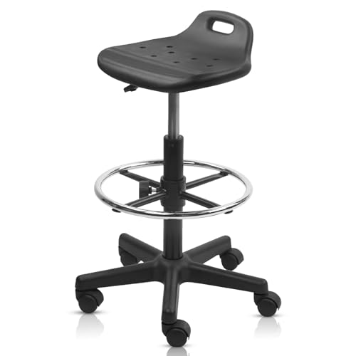 Image of KLASIKA Drafting Stool Chair with Footrest, Ergonomic Breathable Seat Adjustable Height 360 Swivel Rolling Stools, Tall Office Chair for Standing Desk, Spa, Counter, Medical, Salon, Black