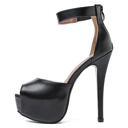Image of MAIERNISI JESSI Women's Platform High Heel Sandals, Ankle Strap, Peep Toe, Stiletto Heels, Zip