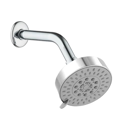 Image of HOUZA Square Shower Head for Bathroom | 4 Inch 3-Function Overhead Shower with Arm | Adjustable Bathroom Shower with Even Water Flow & Rust Resistant | Anti-Clog Silicone Nozzles for Wall Mounting